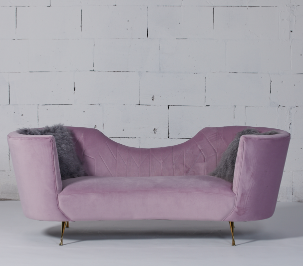 Upholstery Unique Arc Baby Pink Curved Velvet Couch 2