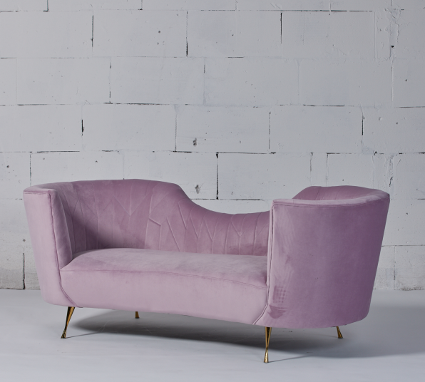 Upholstery Unique Arc Baby Pink Curved Velvet Couch 3