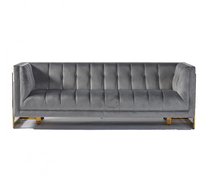 Velvet Fabric Tufted Modern Living Room Sofa With Hallow Metal Legs 0