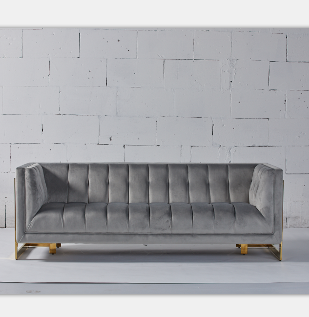 Velvet Fabric Tufted Modern Living Room Sofa With Hallow Metal Legs 2