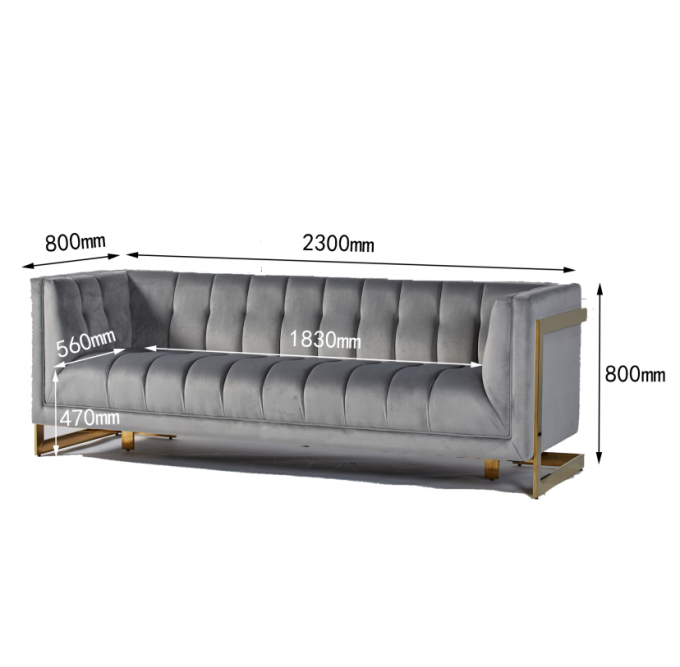 Velvet Fabric Tufted Modern Living Room Sofa With Hallow Metal Legs 3