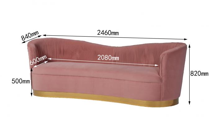 Pink Velvet Fabric Living Room Sofa With Gold Stainless Steel Base 1