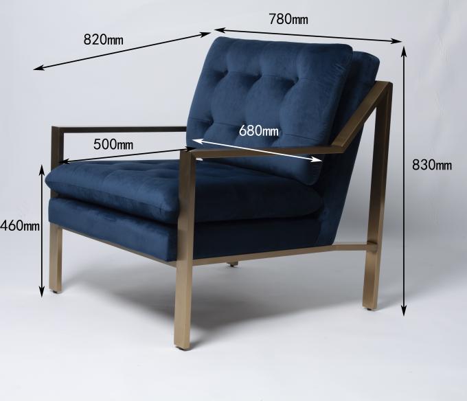 Luxury Single Blue Velvet Deep Button Sofa With Hallow Metal Legs 0