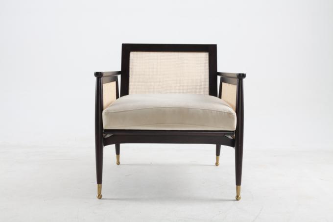 Living Room Wooden Linen Fabric Rattan Woven Chairs Customized 1