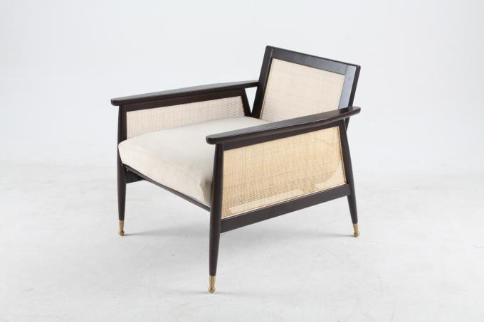 Living Room Wooden Linen Fabric Rattan Woven Chairs Customized 2