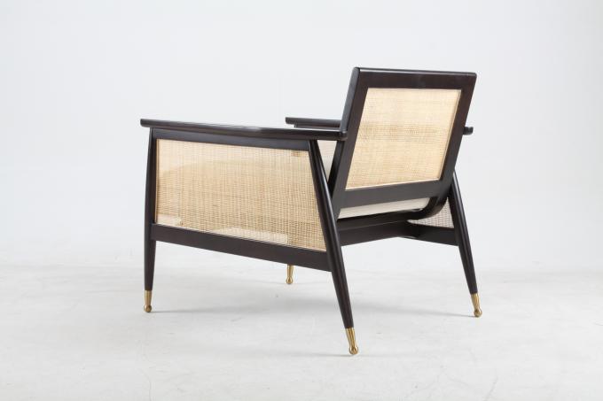 Living Room Wooden Linen Fabric Rattan Woven Chairs Customized 4