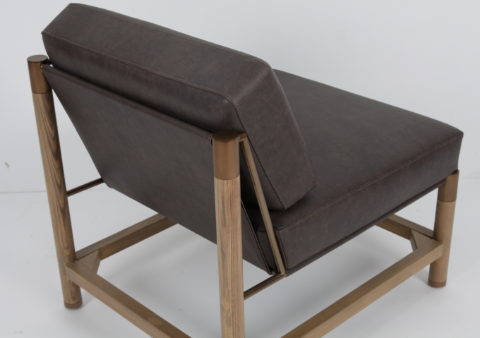 Modern Design Solid Oak Wood Lounge Chair Hotel Bedroom With Metal Accents 0