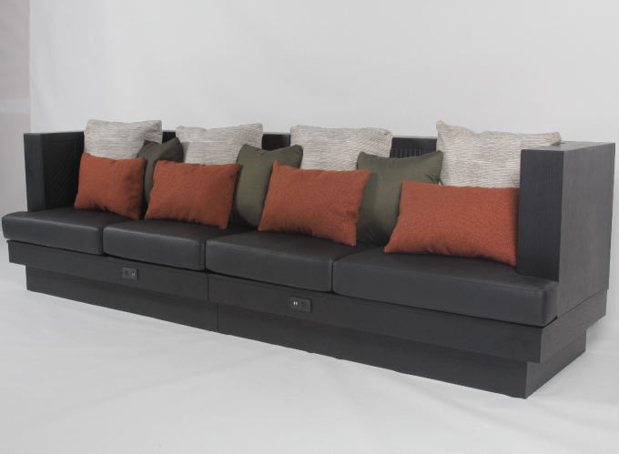 Black Oak Wood Long Banquette Sofa Sheraton Hotel Luxury Design With Pillows 0