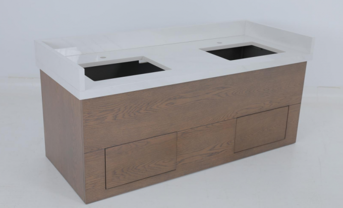 Khách sạn thương mại Oak Veneer phòng tắm màu với bàn điều khiển gỗ 2
