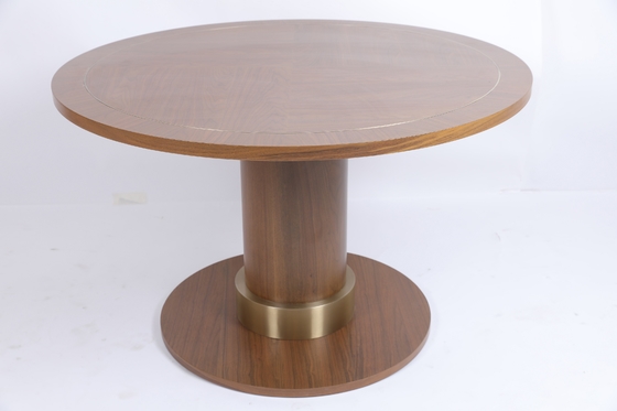 Giá tốt. White Oak Veneer Metal Inlay Border Dining Table Pedestal Base With Metal Collar trực tuyến