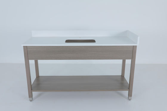 Giá tốt. Metal Ferrule White Stone Top And Backsplash Vanity With Wood Shelf (Máy kim loại bằng sắt và đá trắng) trực tuyến
