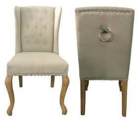 Giá tốt. Natural oak wood frame with metal ring at back  linen fabric wooden dining chair trực tuyến