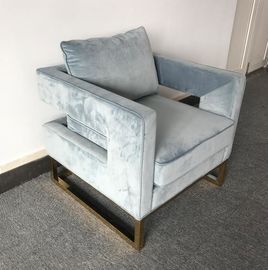 Giá tốt. Blue Velvet Fabric And Inflatable Cushion Living Room Couches With Golden Brass Metal Base trực tuyến