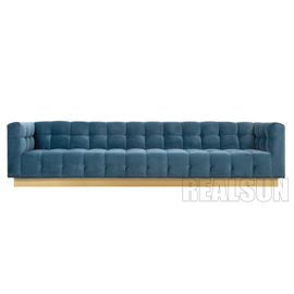 Giá tốt. Brushed Brass Base Living Room Sofa Folded Biscuit Tufting With Pulled Buttons In Bule Velve trực tuyến