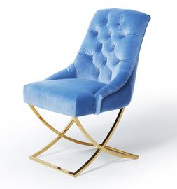 Giá tốt. Golden X Cross Metal Legs Furniture Dining Room Chairs Blue Velvet Fabric Button Tufted trực tuyến