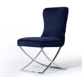Giá tốt. Stainless Steel X Cross Metal Legs Button Tufted Dining Chair Dark Blue Velvet Fabric trực tuyến