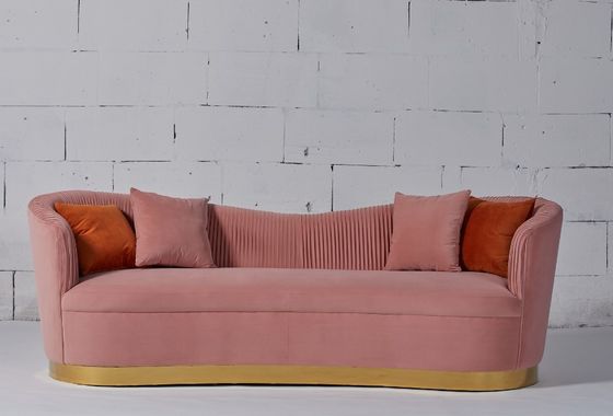Giá tốt. Pink Velvet Fabric Living Room Sofa With Gold Stainless Steel Base trực tuyến