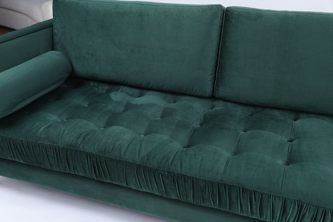 Retro Industrial Style Velvet Fabric 3 Seater Sofa Homestay Light Luxury Green 0