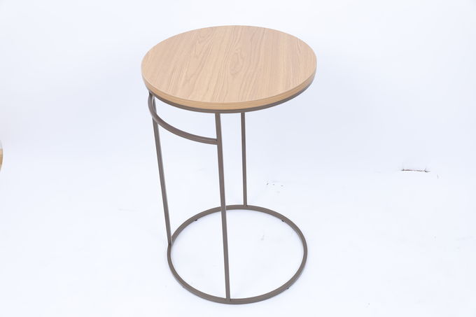 Brown Wooden Top Living Room Coffee Table With Polished Stainless Steel Base 0