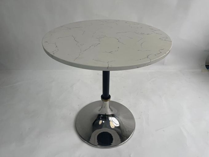 Space Swan White Marble Top Round Small Cocktail Table With stainless steel Base 1