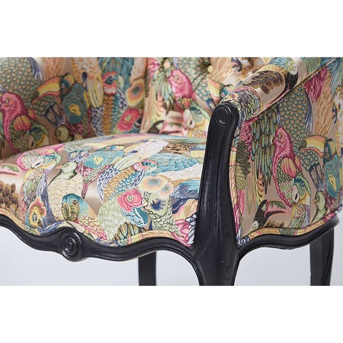 Elegant black with grain Wood Frame Chair French Style Chair Crazy birds Fabric Antique Armchair Accent chair 0