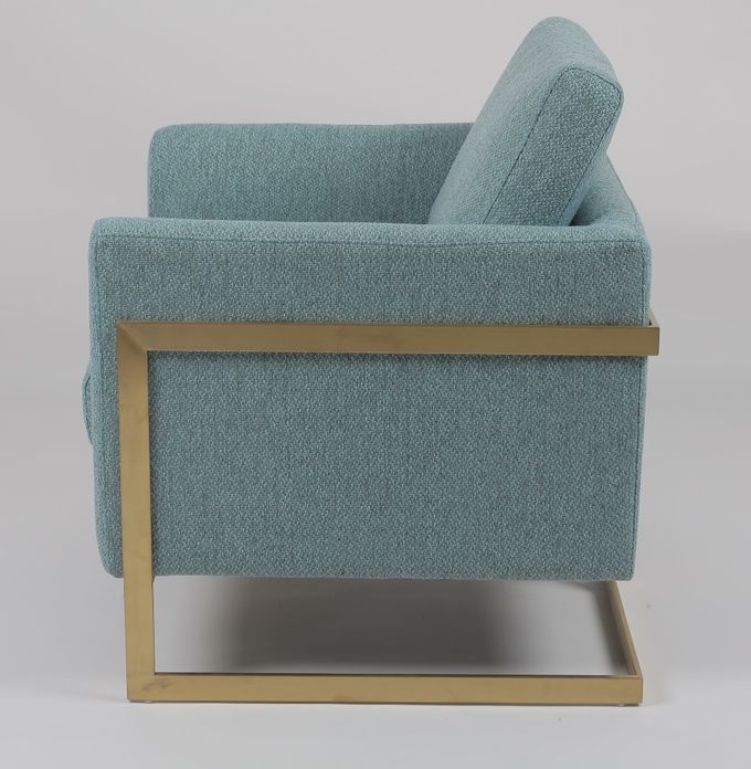 85cm Height Blue Fabric Armchair With Gold Stainless Steel 2