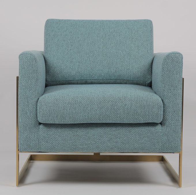 85cm Height Blue Fabric Armchair With Gold Stainless Steel 0