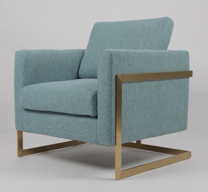 85cm Height Blue Fabric Armchair With Gold Stainless Steel 4