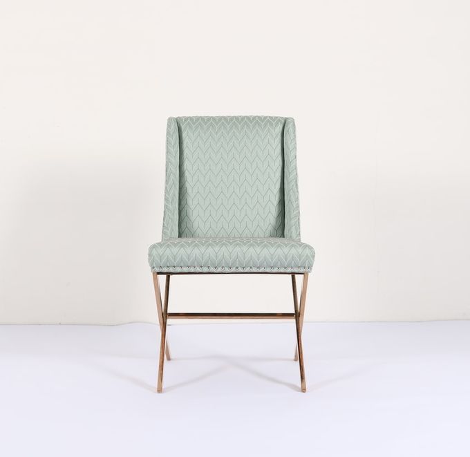 Blue H84cm Fabric Upholstered Dining Chairs With Gold Ss Base 5