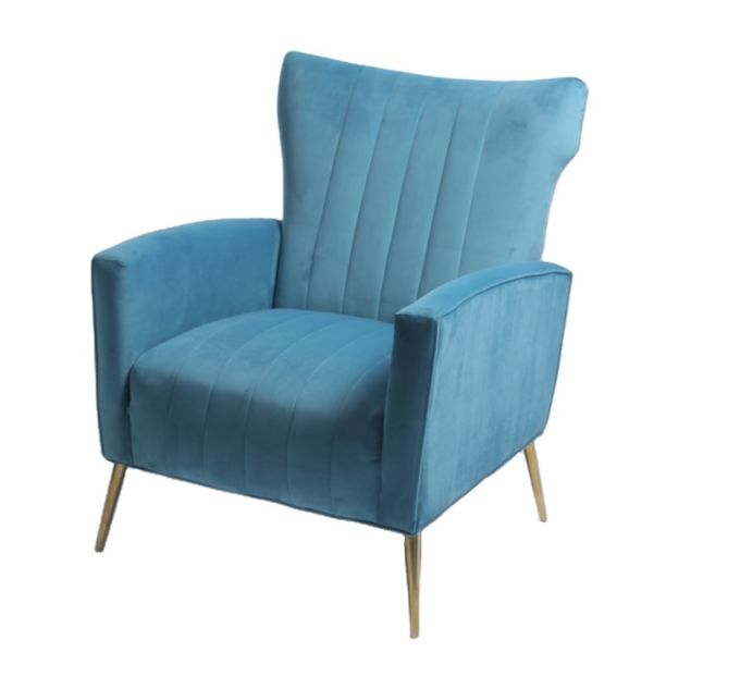 Modern Blue Velvet Armchair With Stainless Steel Legs 4