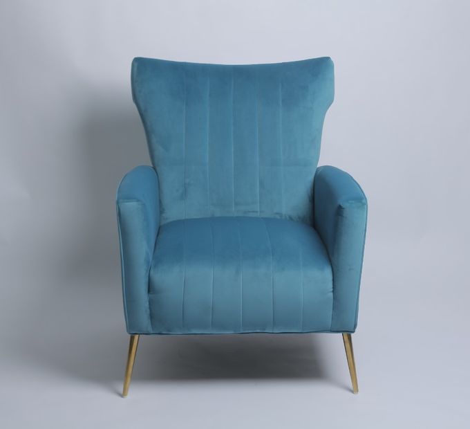 Modern Blue Velvet Armchair With Stainless Steel Legs 2