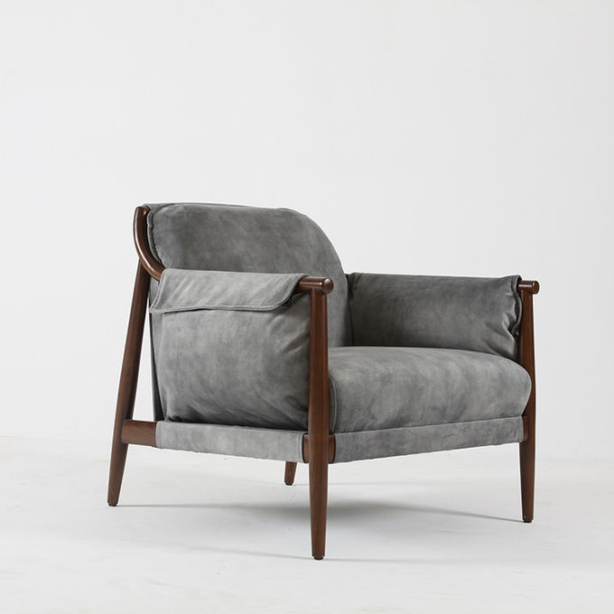 Fabric Upholstered Solid Wood Frame Accent Chair Nordic Style 4