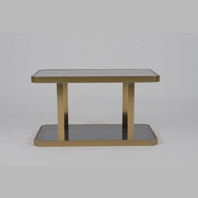 Tempered Glass Top Stainless Steel Side Table Gold Square Nordic Style 1